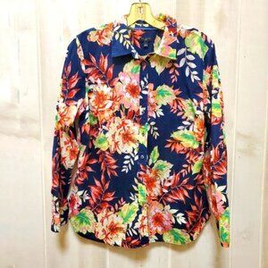 Talbots Cotton Button Front Tropical Floral LP